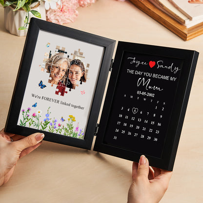 Close-up of laser-engraved message and reinforced puzzle joints on personalised Mother's Day resin photo frame