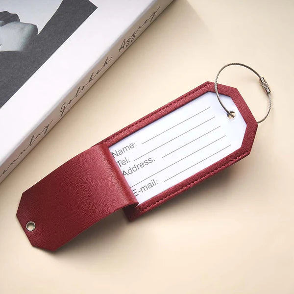 Personalised Engraved Leather Luggage Tag with Airplane Path Design - Custom Anniversary Gift
