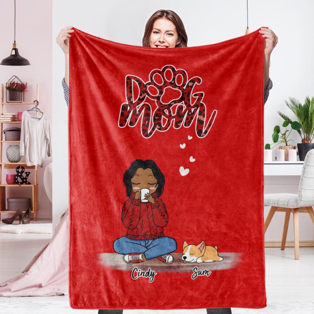 Personalised Name Dog Mum Fleece Blanket - Custom Pet Number Blanket