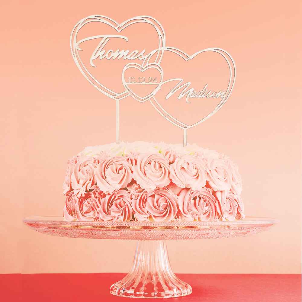 Personalized Cake Topper with Hearts for Wedding