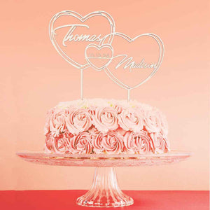 Personalized Cake Topper with Hearts for Wedding