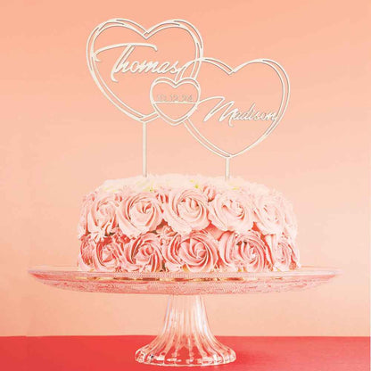 Personalized Cake Topper with Hearts for Wedding