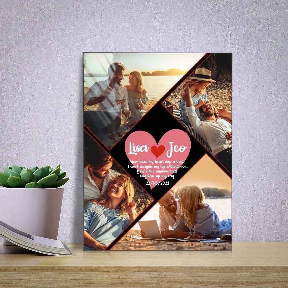 Custom 4 Photo Glass Plaque Personalized Named and Text Plauqe Gift For Lover