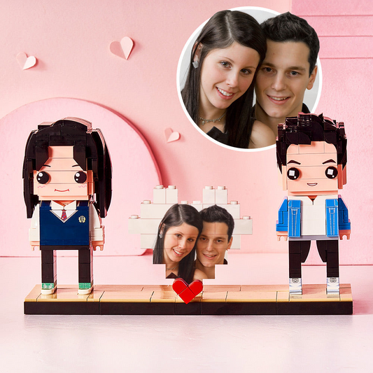 Personalised Brick Figures for 2 People – custom full‑body mini block photo figures of a couple, handcrafted from eco‑friendly ABS