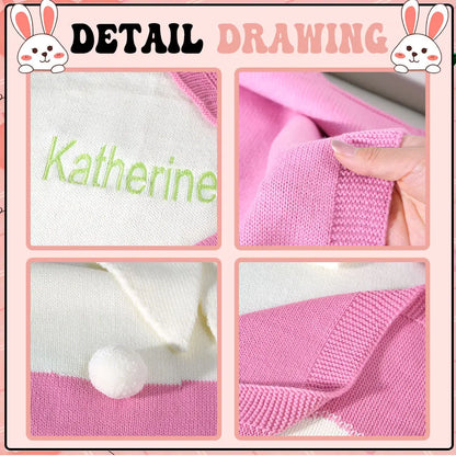 Texture close-up of the soft knit blanket, highlighting the bunny design.