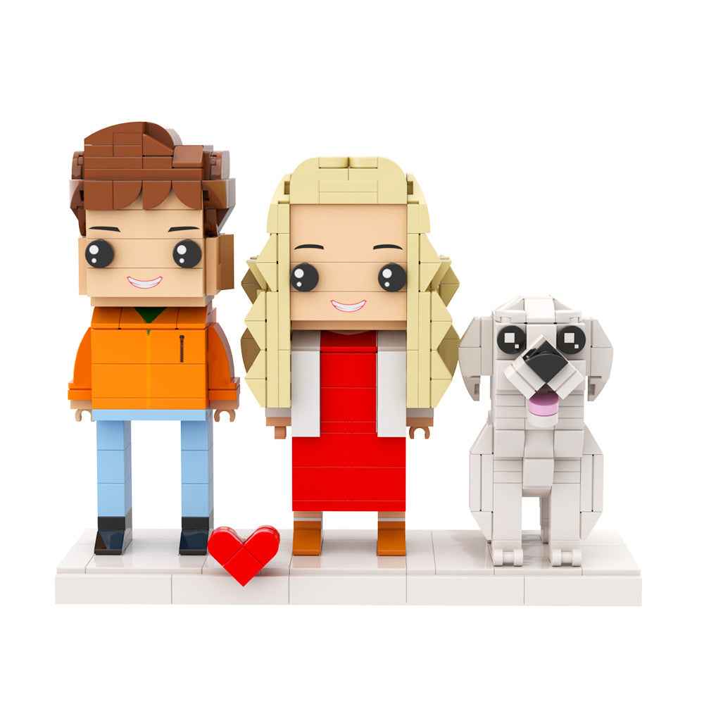 Custom Full-Body Brick Figures of 2 People and 1 Dog Personalized Birthday Gift Anniversary Gift