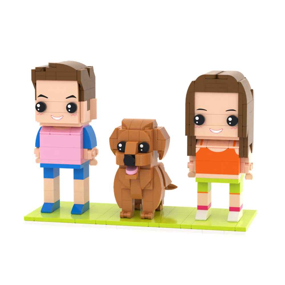 Custom Full-Body Brick Figures of 2 People and 1 Dog Personalized Anniversary Gift Birthday Gift