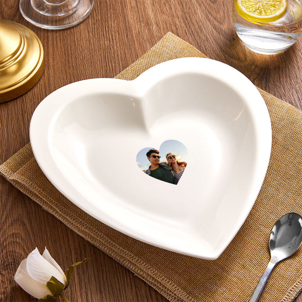 Personalised Heart Shaped Ceramic Plate with Photo - Custom Picture Dinnerware