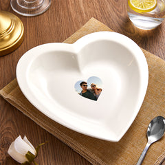 Personalised Heart Shaped Ceramic Plate with Photo - Custom Picture Dinnerware