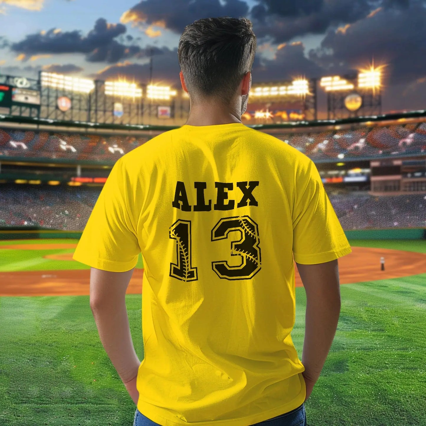 Side view showing sleeve and crew-neck detail of personalised Milkfiber sports T-shirt