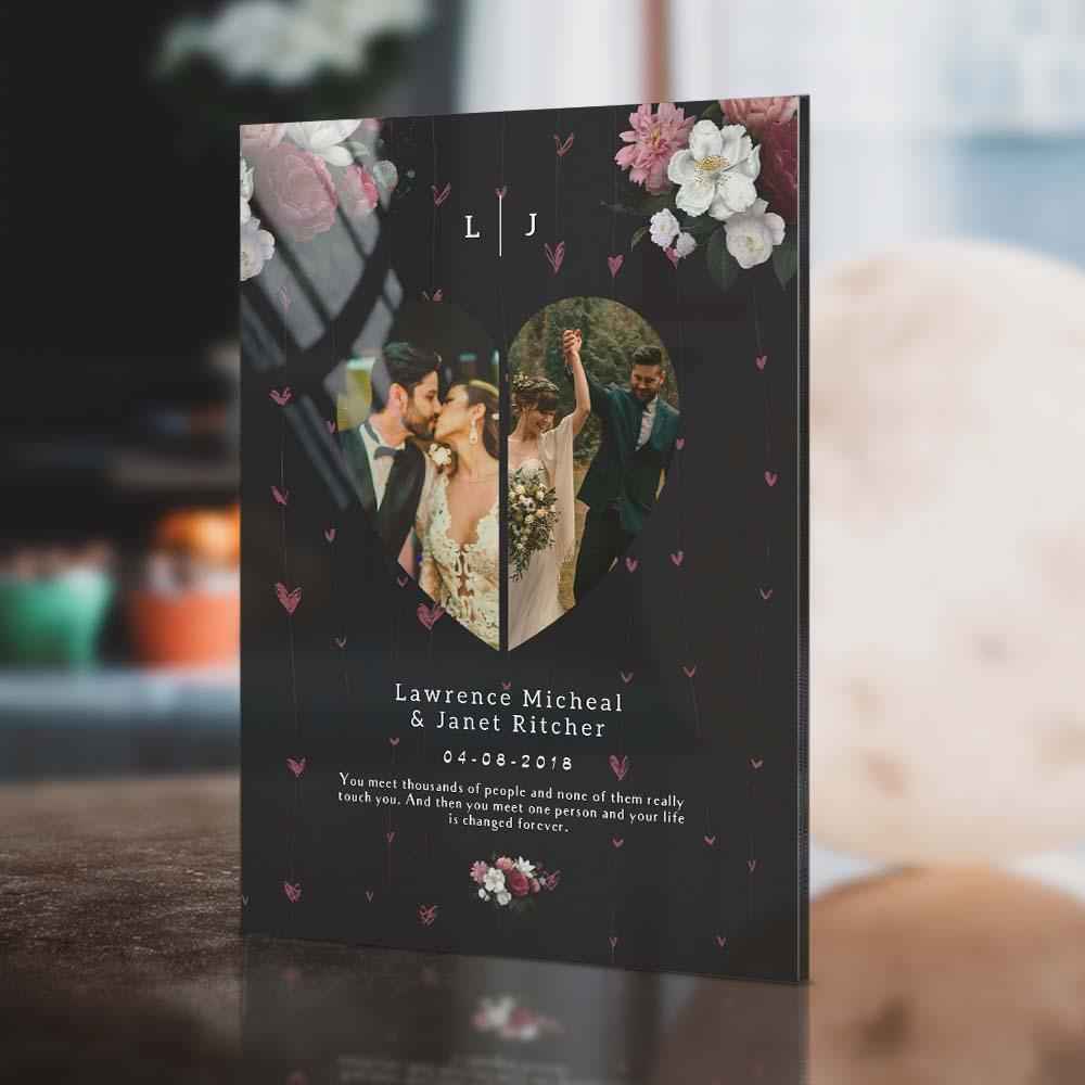 Black Floral Custom Photo Collage gift for Couples Plaque