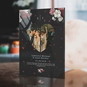 Black Floral Custom Photo Collage gift for Couples Plaque