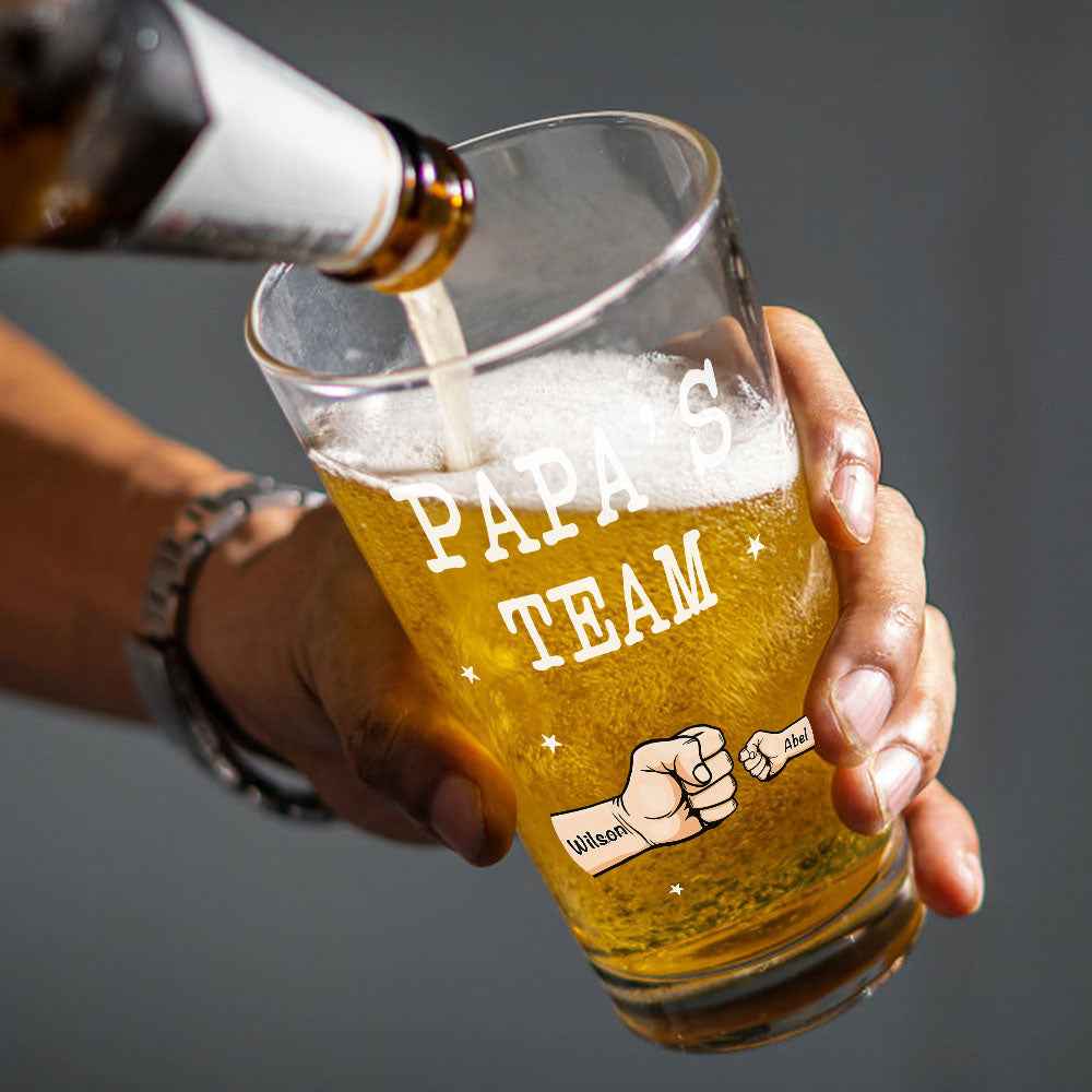 Personalized Beer Glass Drink Up Dad, We Won't Tell Mom Fist Beer Glass Gift for Dad Grandpa