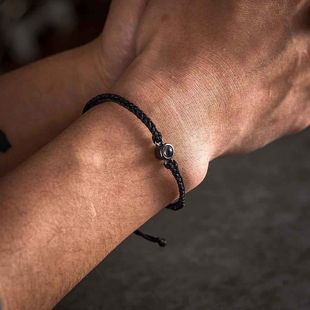 Personalized Photo Projection Couple Bracelet Braided Black Rope Bracelet Gift for Parents and Grandparents