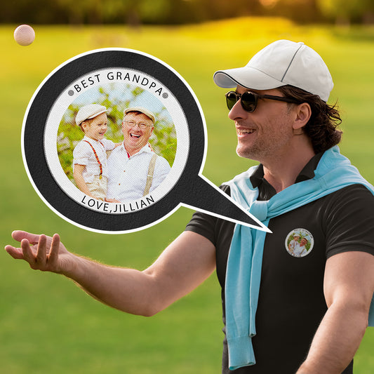 Personalised men's golf polo (white) with custom name and photo on chest, 100% polyester, breathable moisture-wicking fabric