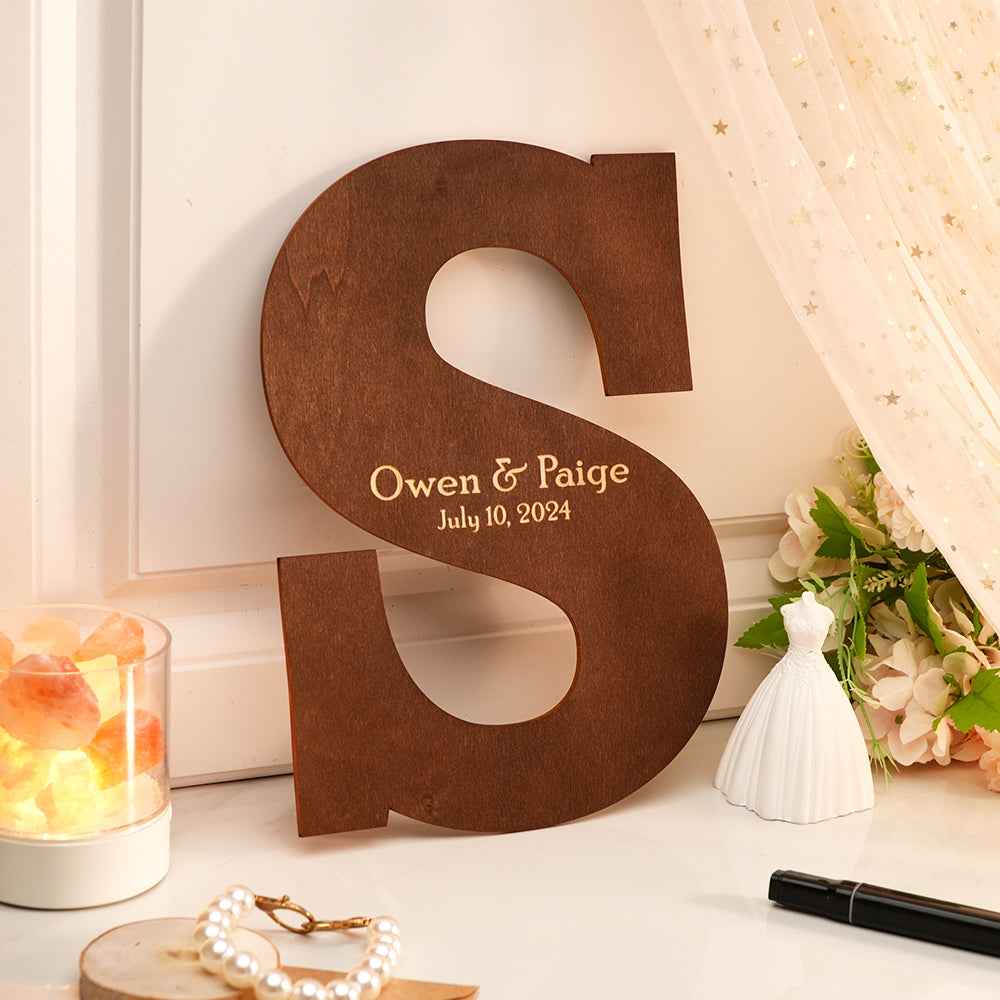 Personalized Brown Wooden Name Sign Custom Letter Guest Book Wedding Guest Book