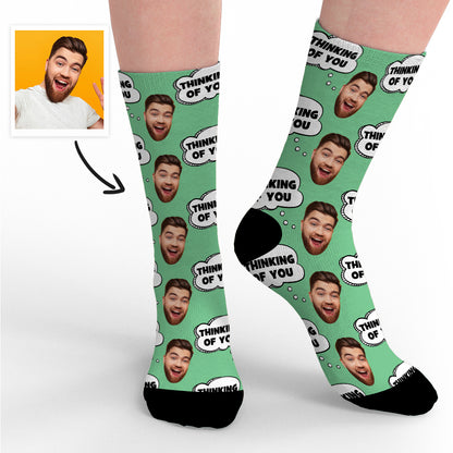 Thinking Of You personalised face socks – pair of custom photo socks with clear heat‑transfer face print, perfect novelty gift