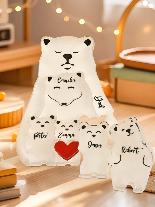 Personalised Bear Family Puzzle – single-parent acrylic keepsake showing bear parent with cubs, custom names option for a thoughtful gift for Mum or Dad