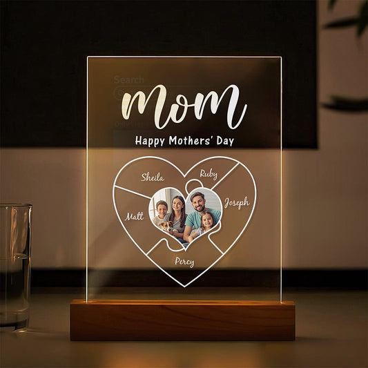 Engraved Spotify name plaque night light with printed photo, personalised engraving and scannable Spotify code – a personalised Spotify art plaque for Mum