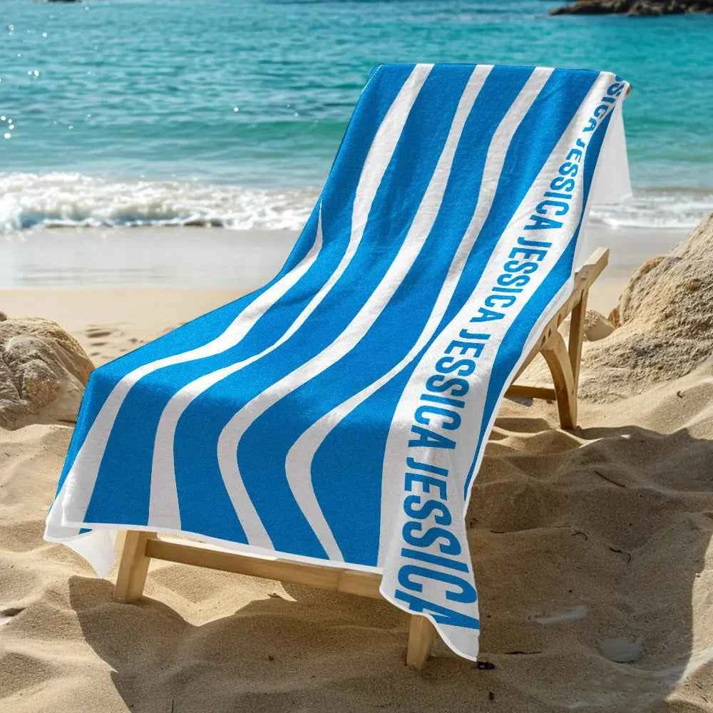 Personalized Stripe Beach Towel with Name Beach Accessories Gift for Family Kids