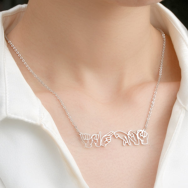 Personalised ASL Necklace - Custom Sign Language Jewelry Gift for Hearing Impairment