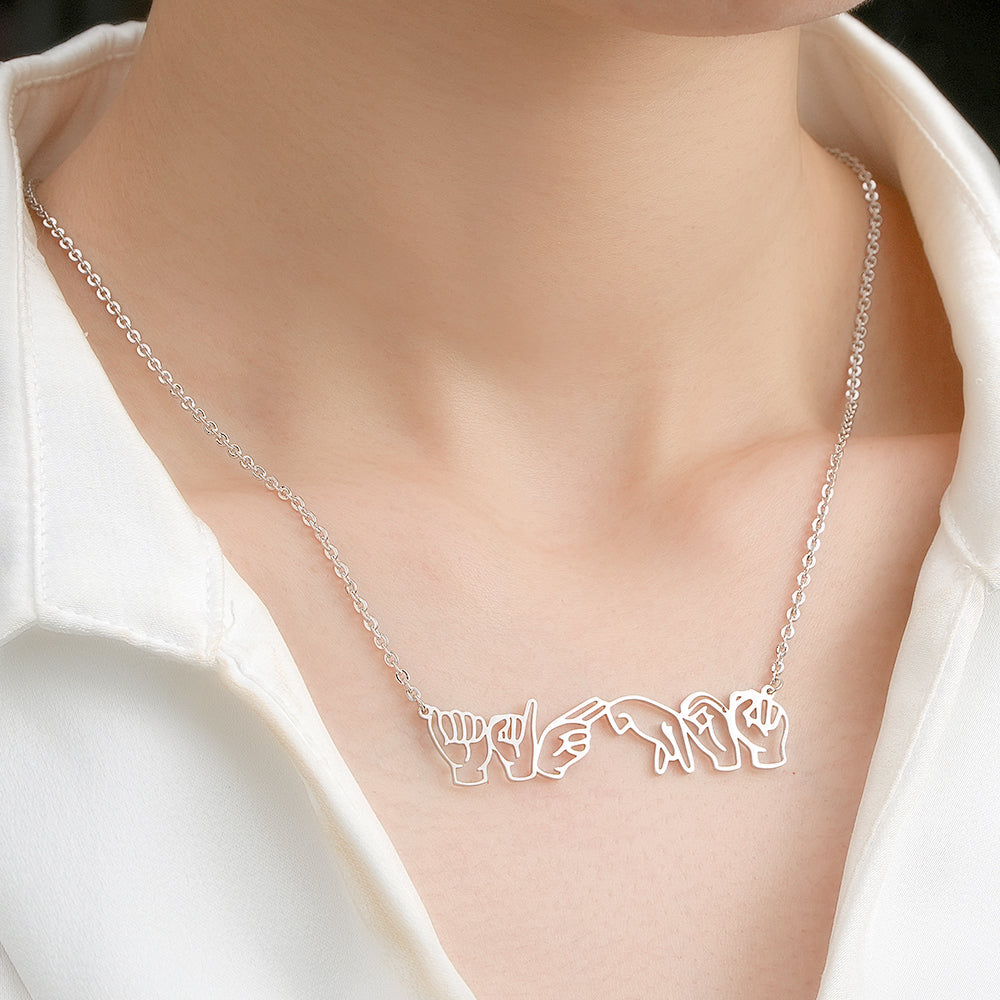 Personalised ASL Necklace - Custom Sign Language Jewelry Gift for Hearing Impairment