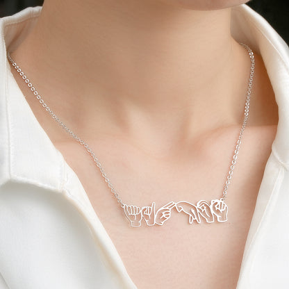 Personalised ASL Necklace - Custom Sign Language Jewelry Gift for Hearing Impairment
