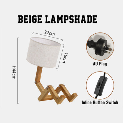 Wooden Robot Table Lamp - Creative Bedside & Living Room Lamp | Artistic Decor Gift