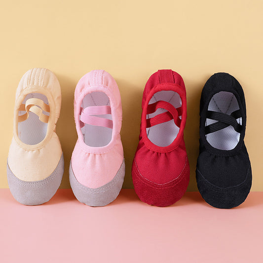 Canvas split sole ballet shoes close up showing breathable canvas upper and soft split sole ideal for children and adults for dance gymnastics and yoga practice