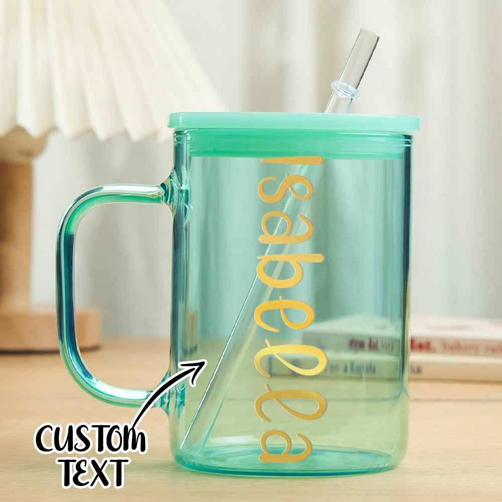 Personalized 15oz Glass Cup with Name Straw and Lid Birthday Gift for Her