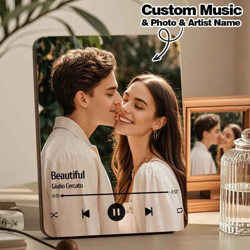 Custom Music Photo Frame That Plays Music Without Cell Phone Wooden Music Record Player Wedding Anniversary Gifts