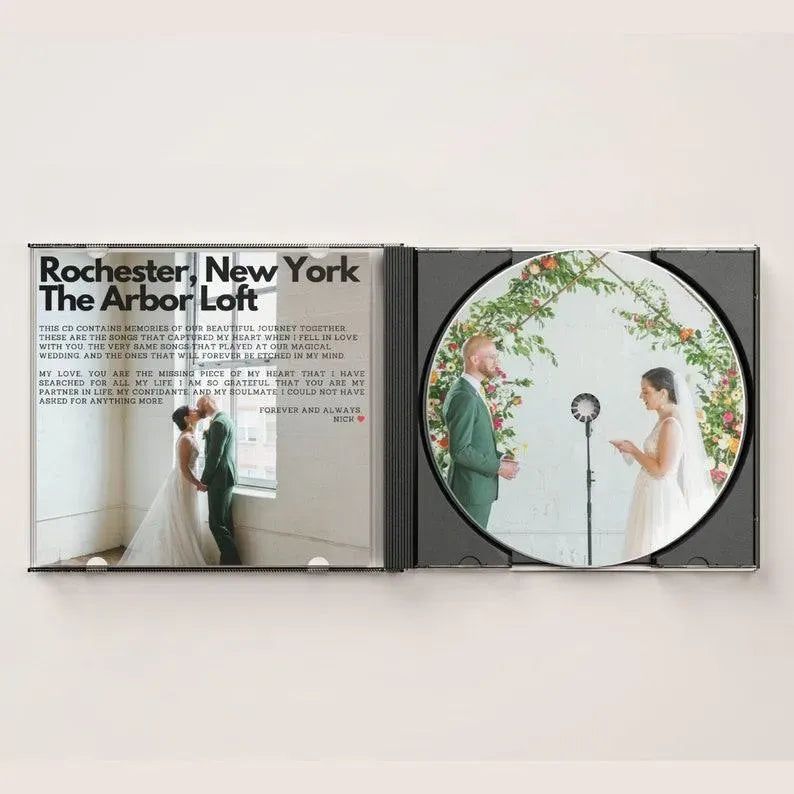 Selection of personalised mixtape CD designs and full‑colour jewel cases — ideal for him, her, couples and families