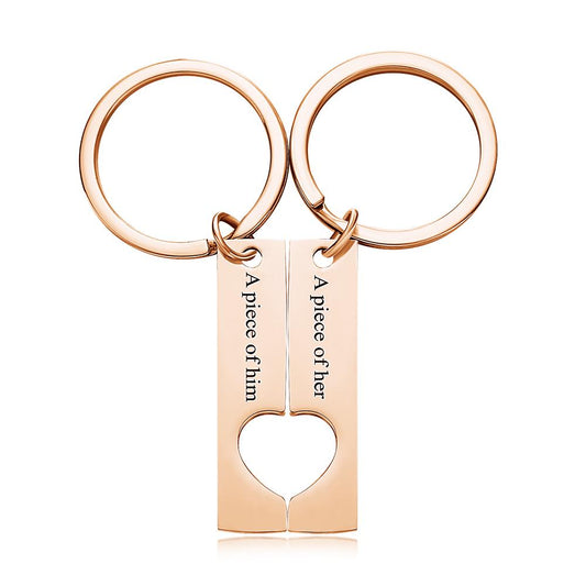 Personalised stainless steel couples keychains pair with laser engraved matching names, polished mirror finish in silver – custom engraved keepsake for anniversaries or Valentine’s Day