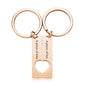 Personalised stainless steel couples keychains pair with laser engraved matching names, polished mirror finish in silver – custom engraved keepsake for anniversaries or Valentine’s Day