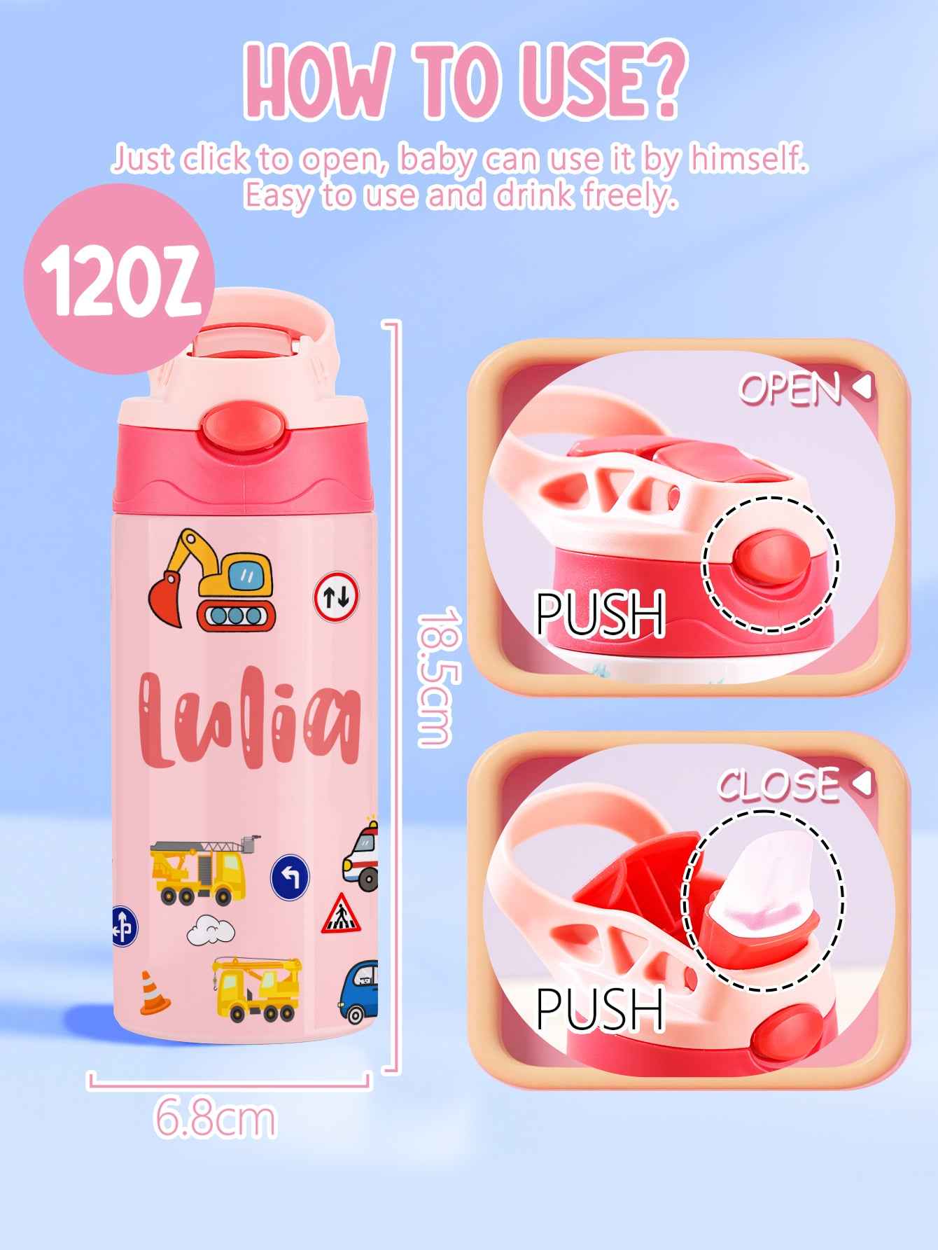 Custom Name Tractor Stainless Steel Water Cup Children's Day Gift for Kids