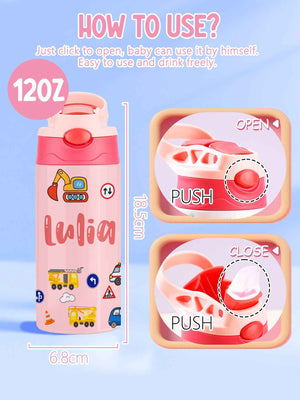 Custom Name Tractor Stainless Steel Water Cup Children's Day Gift for Kids