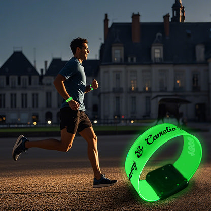 Personalised photo LED glow bracelet with custom image lit brightly — ideal customisable party favour for weddings and birthdays