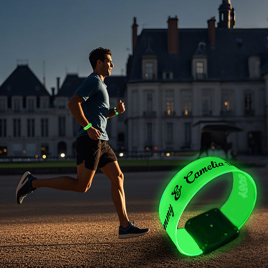 Personalised photo LED glow bracelet with custom image lit brightly — ideal customisable party favour for weddings and birthdays
