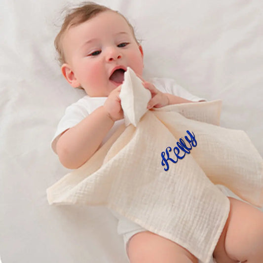 Personalised baby towel with star pattern and embroidered name, soft 100% cotton comfort blanket for newborns (15in x 15.75in)