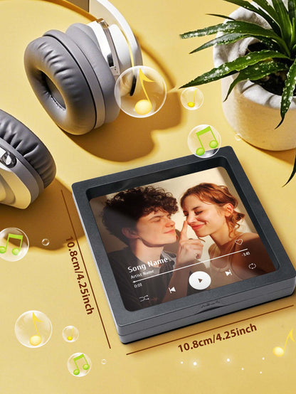 Product dimensions W10.8 x H10.8 x T2cm for the Personalised Photo Music Fridge Magnet specification