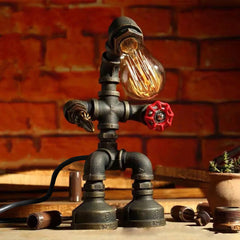 Retro Iron Pipe Robot Table Lamp - Adjustable Creative Bedside Light