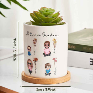Personalized Cartoon Figure Birth Flower Ceramic Plant Pot Gift for Grandma Mom
