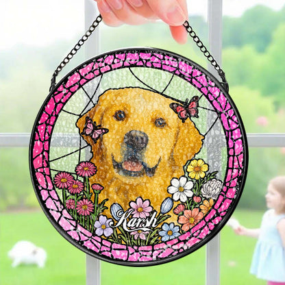 Personalised Pet Portrait Stained Glass Suncatcher - Custom Memorial Gift for Dog & Cat Lovers