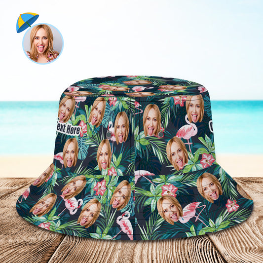 Custom Face Flower Bucket Hat front view on white background — unisex foldable sun protection cap in breathable fabric with personalised floral face print