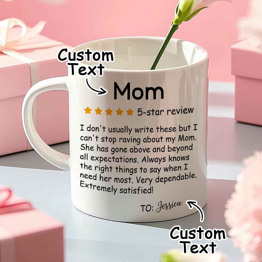 Personalized Five-Star Review Mug with Name Ceramic Coffee Mug Mother's Day Birthday Gift for Mom