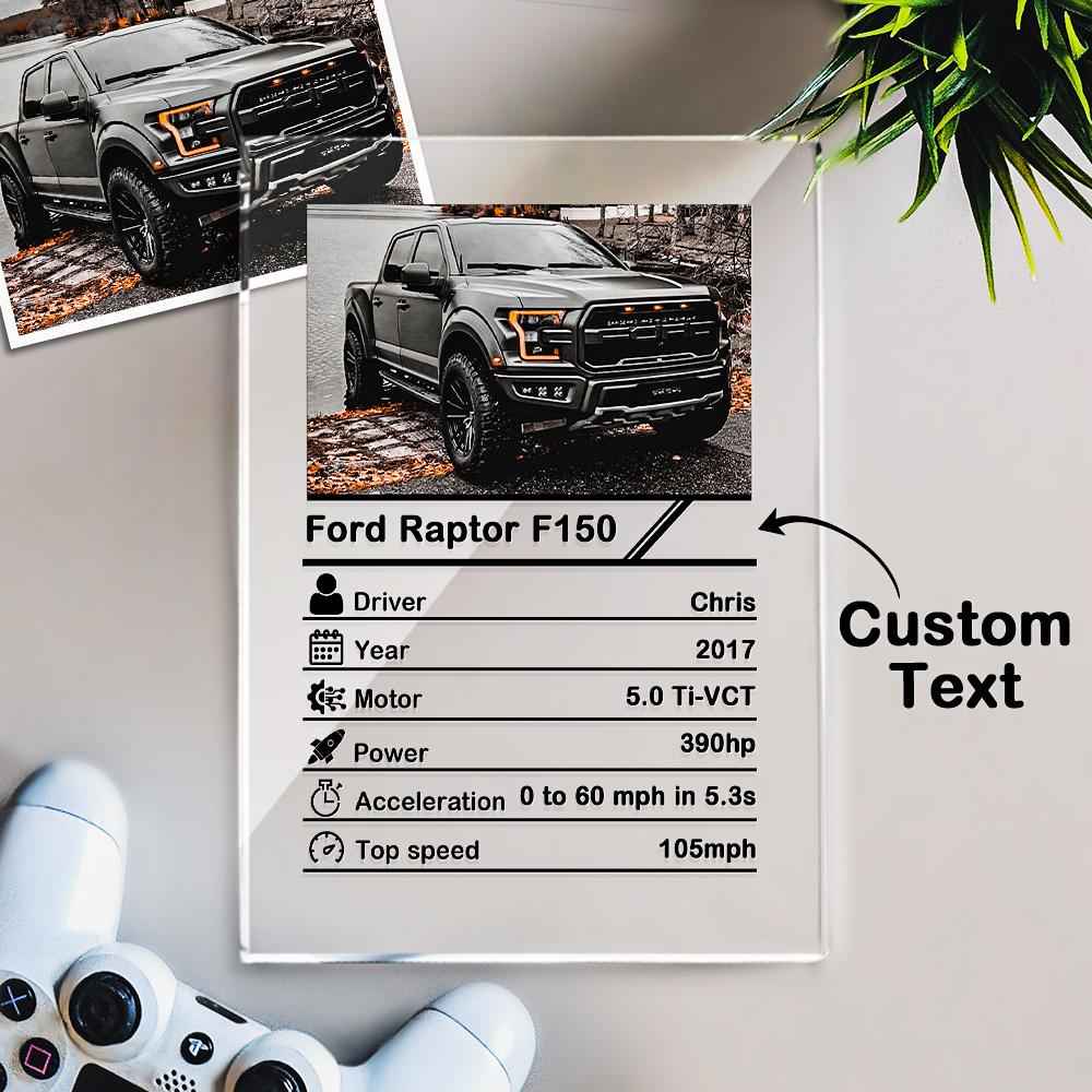 Personalized Photo Acrylic Plaque Custom Car Information Table Decor Ornament - 12*16cm