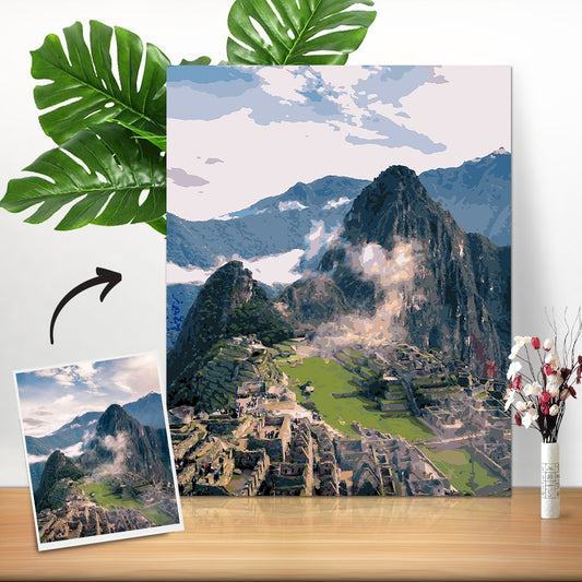 Personalised Photo Paint by Number Kit 50x60cm — finished custom photo canvas on easel, gallery-style personalised art ideal for weddings and anniversaries