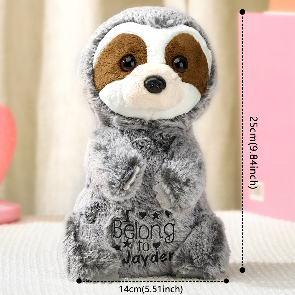 Personalised sloth plush styled in nursery setting decorative toy and cuddly companion perfect for baby showers christenings and first birthdays
