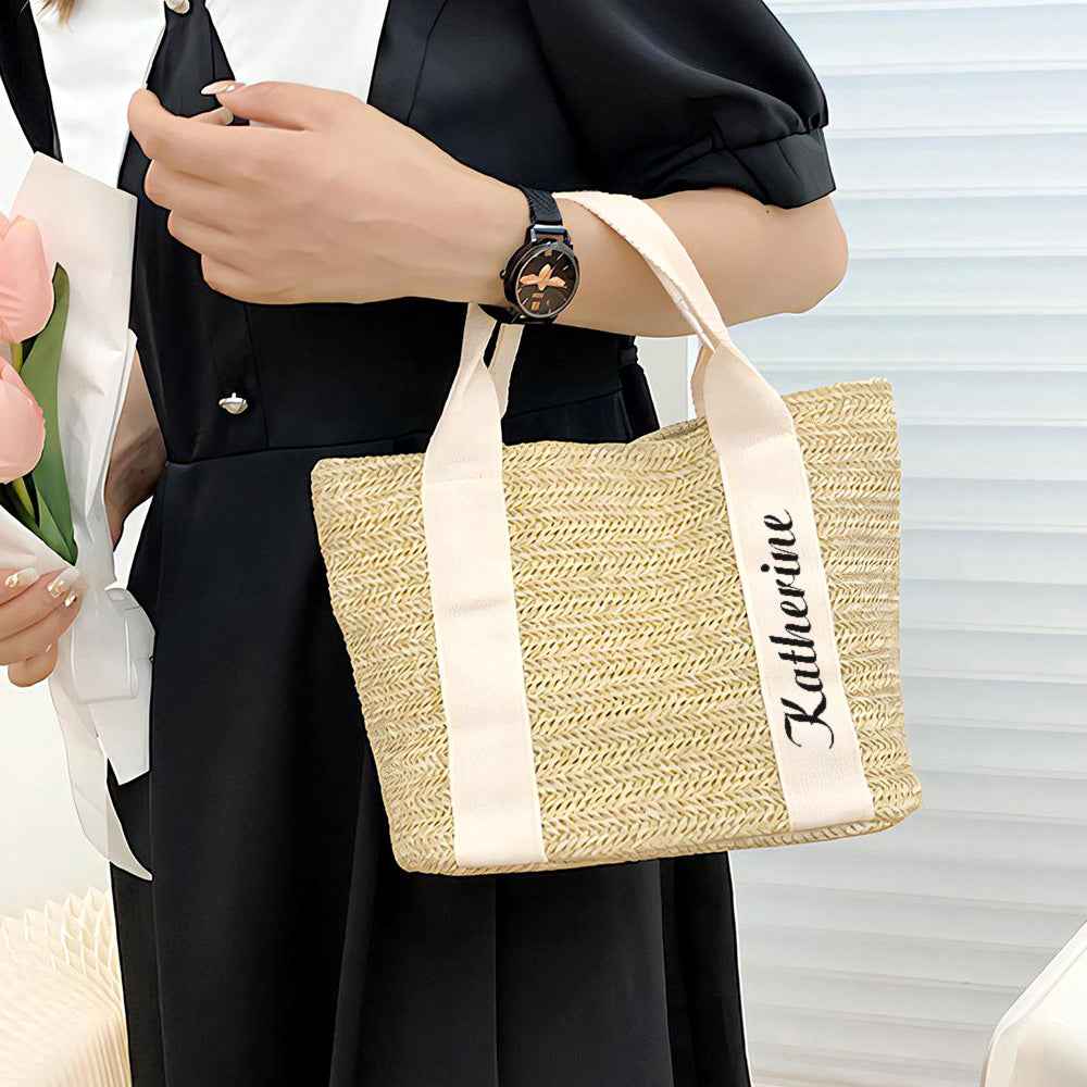 Personalized Beach Straw Bags Custom Tote Bag Bridal Shower Bag Wedding Gift for Bridesmaid Bride