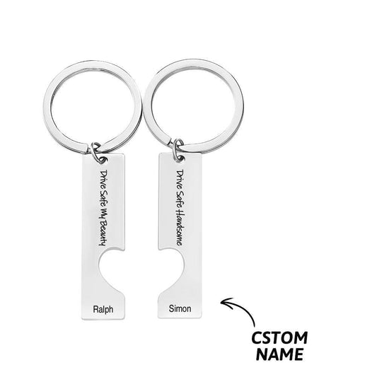 2pcs Couple Drive Safe Keychains Personalized Text Keychain Customized Products Valentines Day Anniversary Gift for Boyfriend - PhotoOnGifts